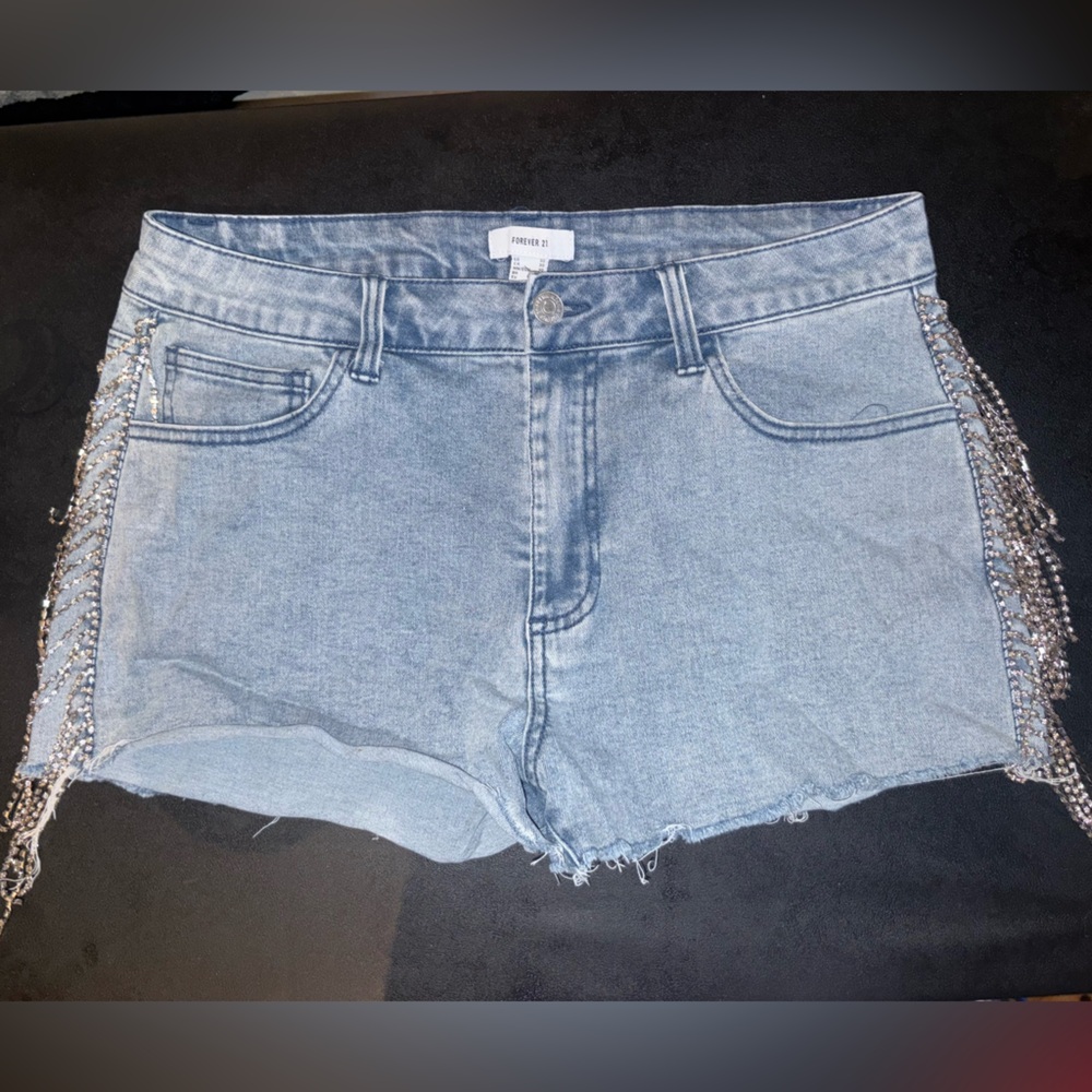 Women's Light Blue Denim fringe Shorts